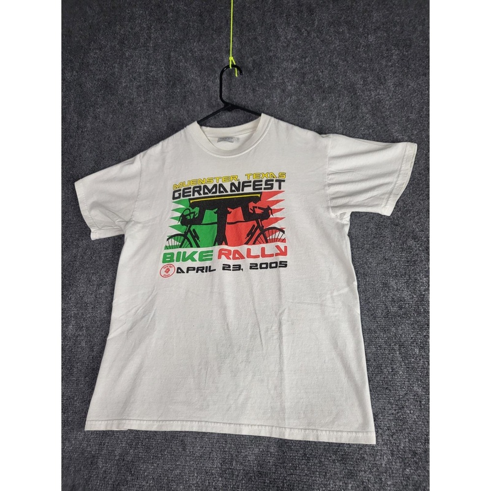 Vintage Jerzees Germanfest Bike Rally Graphic Tee White T-Shirt Men Sz M 2005‎